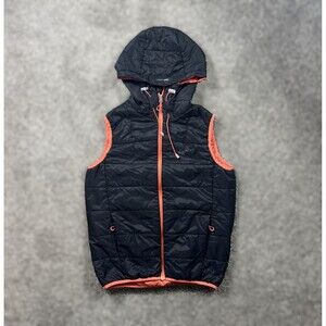 2117 of Sweden Vest Mens Medium Puffer Hooded Black Orange DWR treatment Outdoor
